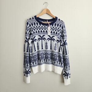 Vineyard Vines Navy‎ and White Palm & Pineapple Crewneck Sweater